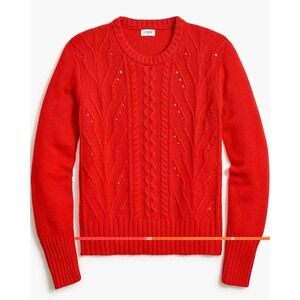 J. Crew Pointelle Cable-Front Pullover Wool Blend Red Med Preppy Classic Capsule